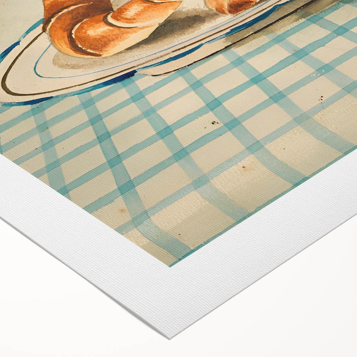 Art deco poster featuring assorted pastries in soft brown and beige hues on a rolled canvas, suitable for dining room decor.
