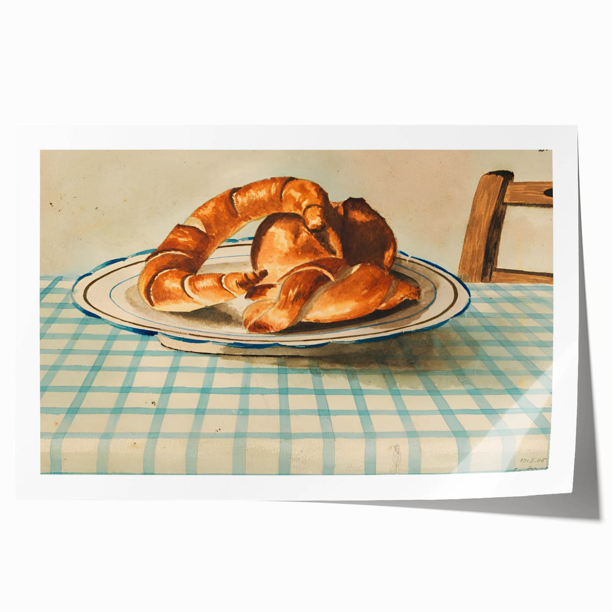 Rolled canvas print featuring an assortment of pastries in soft pastel colors, suitable for dining room or kitchen decor.
