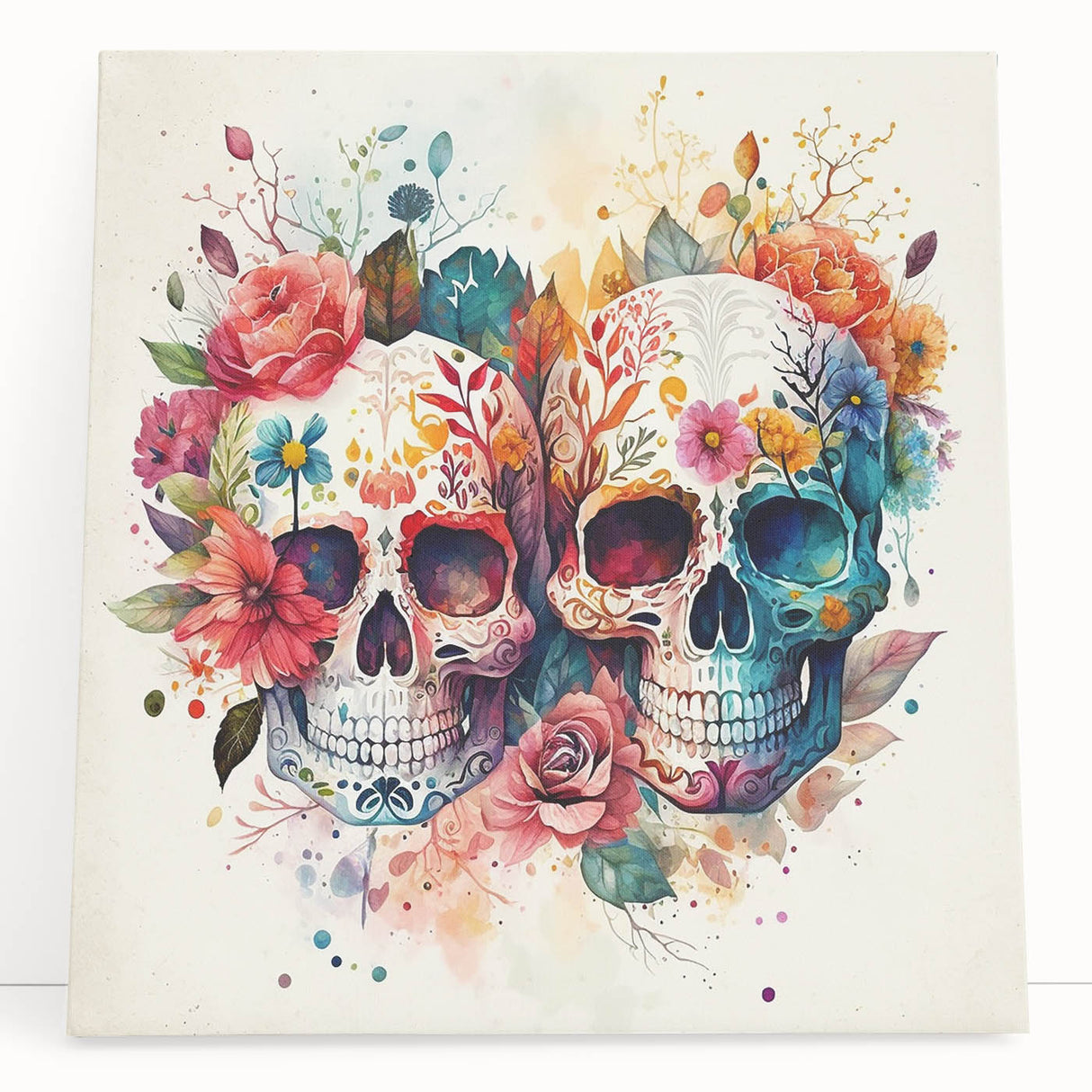 Floral Sugar Skulls Cinco de Mayo Decor - Mexican Party Wall Art