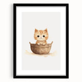Cute Kitten in Basket Nursery Wall Art - Baby Room Decor