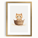 Cute Kitten in Basket Nursery Wall Art - Baby Room Decor