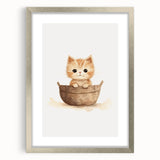 Cute Kitten in Basket Nursery Wall Art - Baby Room Decor