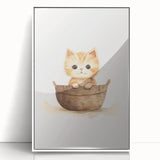 Cute Kitten in Basket Nursery Wall Art - Baby Room Decor