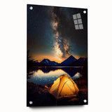 Landscape acrylic glass design showcasing a modern artistic piece with vibrant colors, displayed from the side with metal pins for secure mounting. Perfect for contemporary home decor.