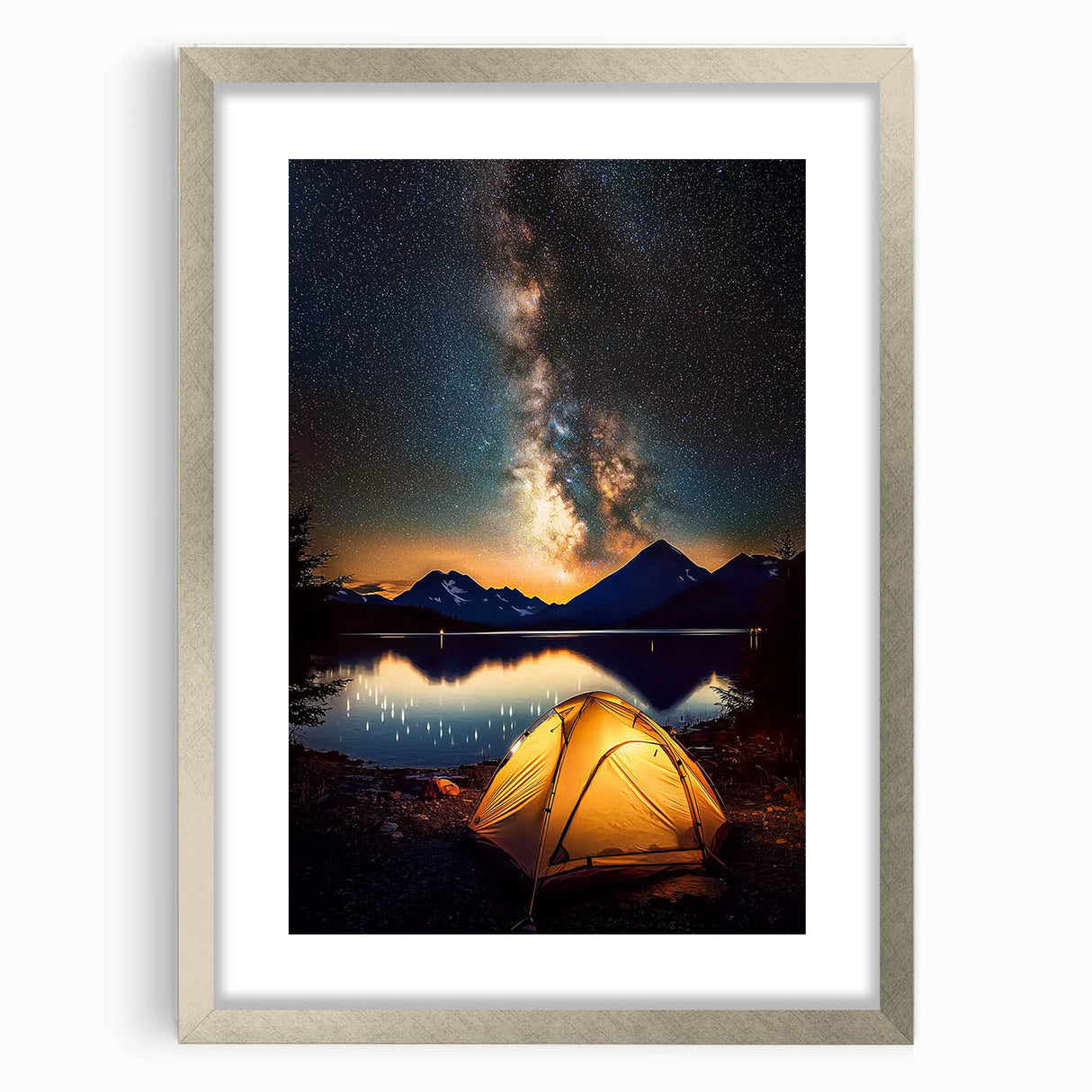 Silver landscape frame with a white mat, showcasing a vibrant artwork display. The frame features a sleek, modern design, perfect for home decor or gallery exhibitions.