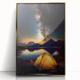 Framed acrylic wall art design showcasing a vibrant landscape with gold accents, elegantly displayed in a contemporary setting, perfect for home decor.