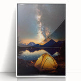 Framed acrylic wall art featuring a serene landscape design with vibrant colors and intricate details, presented in a sleek white frame, ideal for home decor.