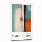 Large abstract wall art in shades of blue and red on acrylic glass, suitable for bedroom or dining room decor.