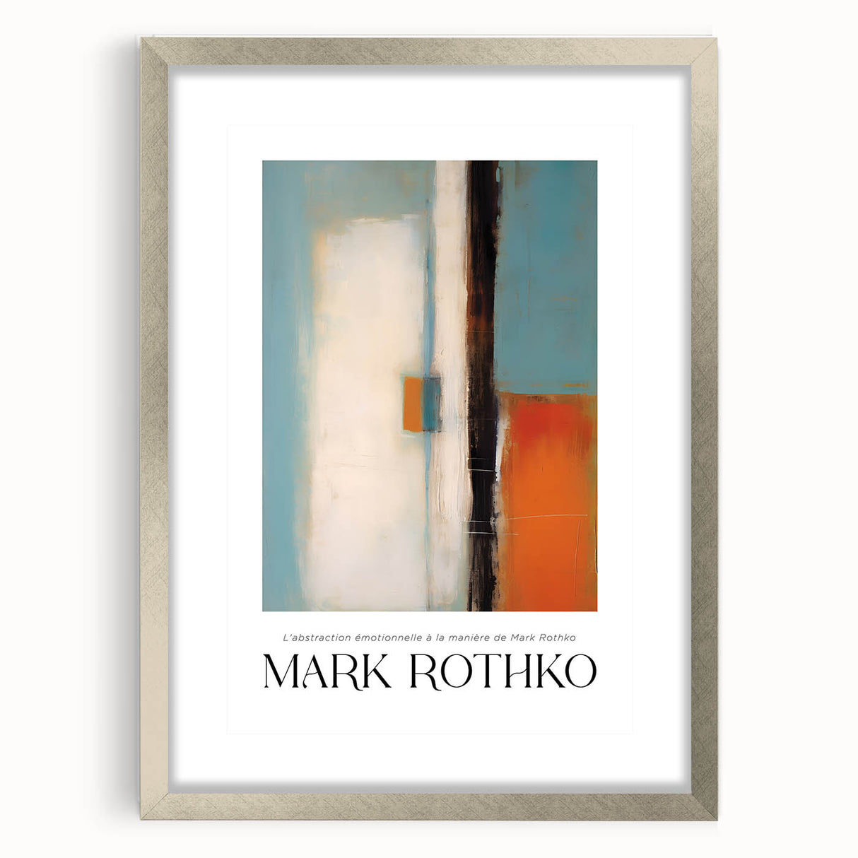 Textured abstract art print in deep red and black hues, framed in silver, ideal for modern bedroom ambiance.
