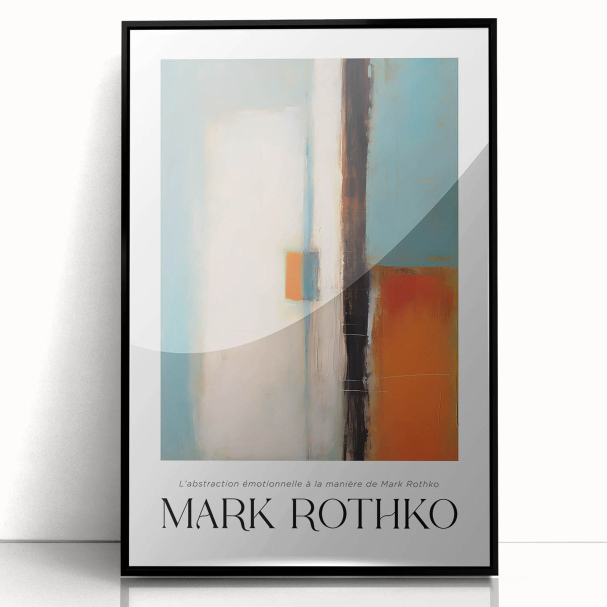 Large abstract wall art featuring mid-century modernist style with bold red and black colors on a framed acrylic print.