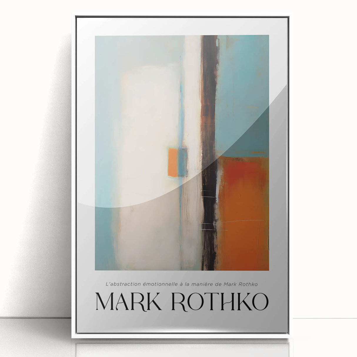 Modern art wall decor featuring a Rothko-inspired abstract design in shades of blue and pink on a framed acrylic print.