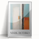 Modern art wall decor featuring a Rothko-inspired abstract design in shades of blue and pink on a framed acrylic print.