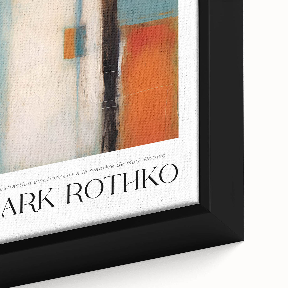 Extra large framed canvas featuring textured, colorful art with dominant black tones, suitable for living room decor.