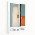 Large canvas wall art featuring abstract blocks of red and orange, suitable for kitchen decor.