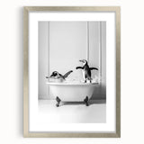 Bathroom Wall Art - Playful Penguins in Bathtub