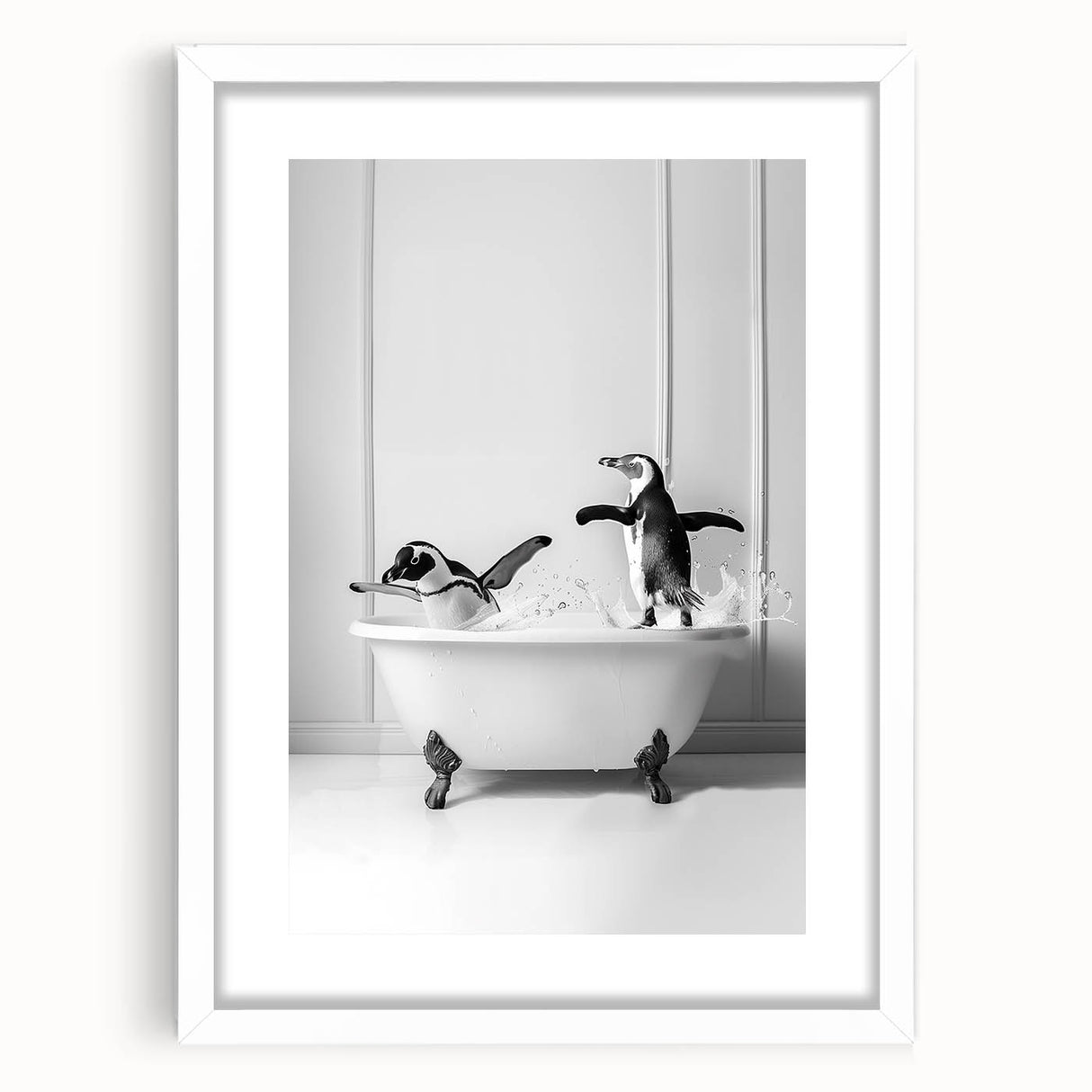 Bathroom Wall Art - Playful Penguins in Bathtub