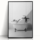 Bathroom Wall Art - Playful Penguins in Bathtub