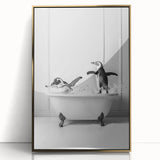 Bathroom Wall Art - Playful Penguins in Bathtub