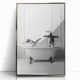 Bathroom Wall Art - Playful Penguins in Bathtub