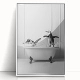 Bathroom Wall Art - Playful Penguins in Bathtub