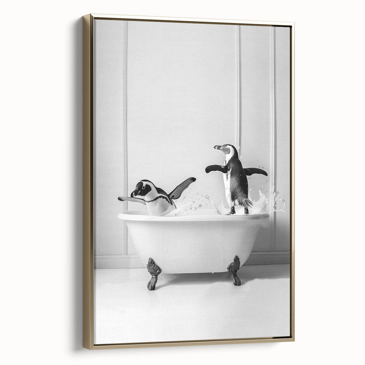 Bathroom Wall Art - Playful Penguins in Bathtub