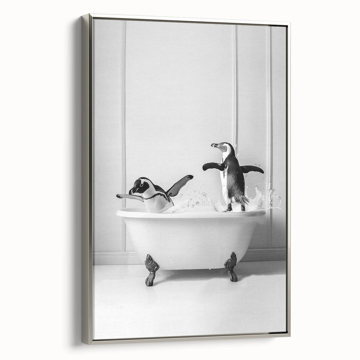 Bathroom Wall Art - Playful Penguins in Bathtub