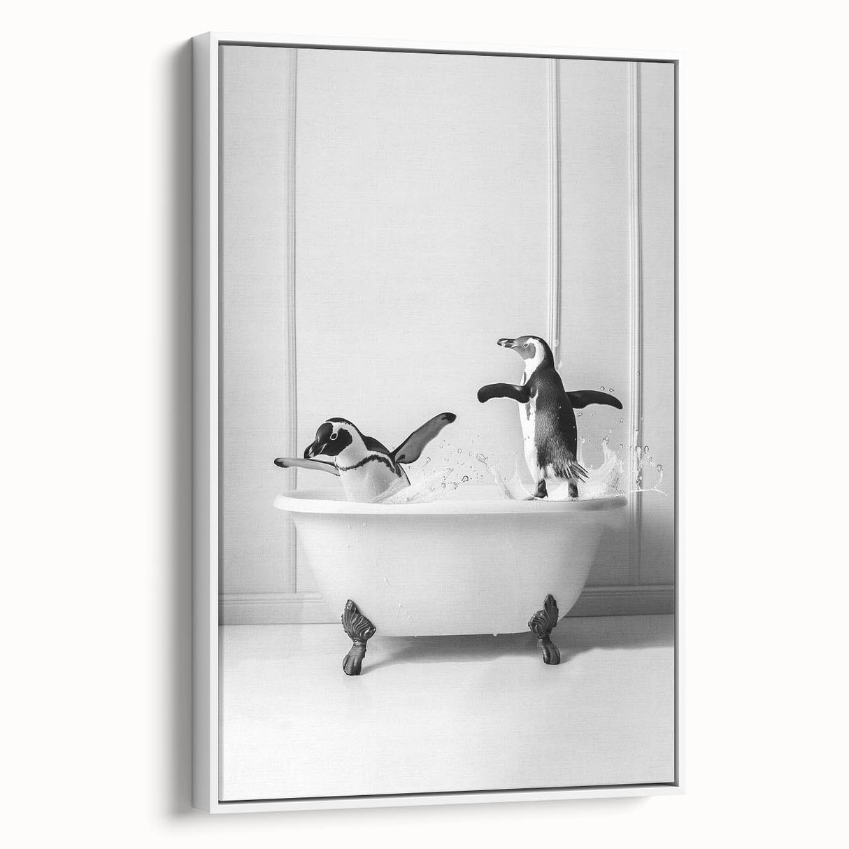 Bathroom Wall Art - Playful Penguins in Bathtub