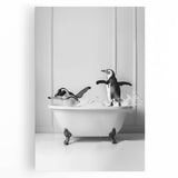 Bathroom Wall Art - Playful Penguins in Bathtub