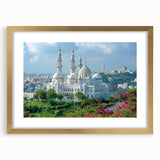 Textured abstract art print depicting an Algerian landscape in earthy tones on a gold-framed mat, ideal for bedroom art.