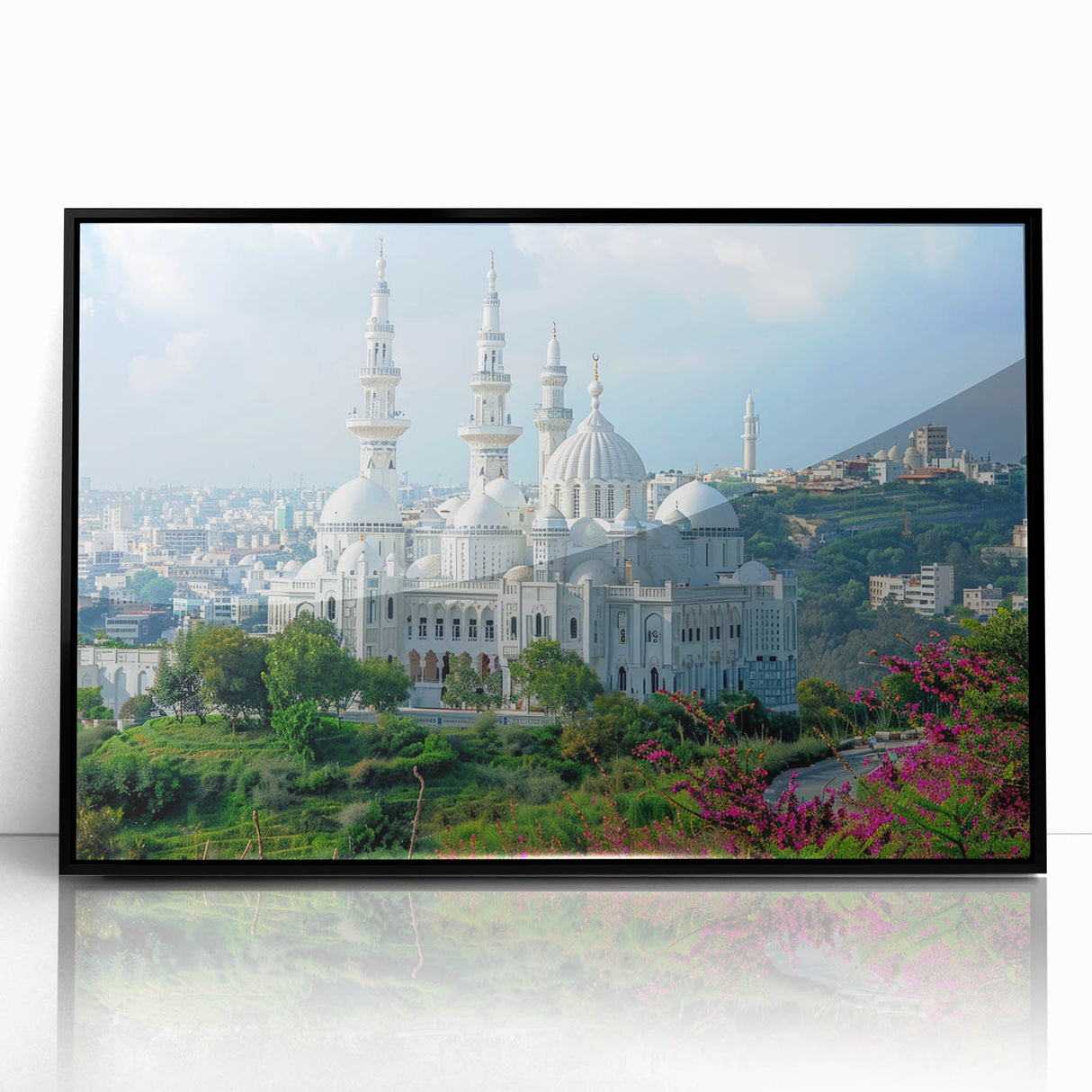 Large abstract wall art depicting a mid-century modernist Algerian landscape in muted earth tones, framed acrylic.