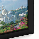 Framed canvas depicting a textured African scenery in vibrant colors, ideal for living room decor.