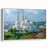 Framed canvas featuring a vintage-style landscape of Algeria in black and white tones, ideal for bedroom wall decor.