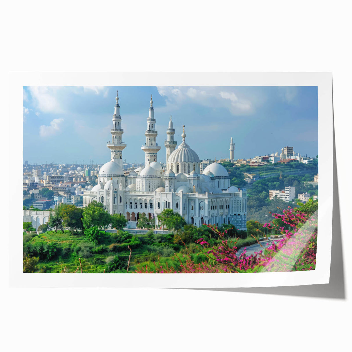 Extra large rolled print of an Algerian landscape with vibrant floral elements, ideal for art wall dining room.
