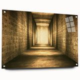 Acrylic print of an abstract African landscape in earth tones, ideal for dining room decor.