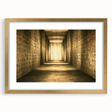 Textured abstract art print of a stylized Egyptian landscape in gold and earth tones on a framed canvas.