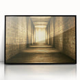 Large abstract wall art depicting an Egyptian scenery in muted earth tones on a framed acrylic.
