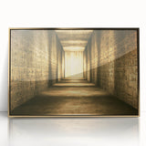 Mid-century modernist art of an Egyptian landscape in gold and brown tones on framed acrylic, suitable for nursery wall art.