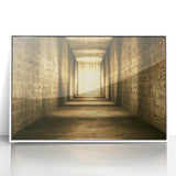 Large acrylic print of an Egyptian landscape in muted earth tones, framed in white, suitable for modern art wall decor.