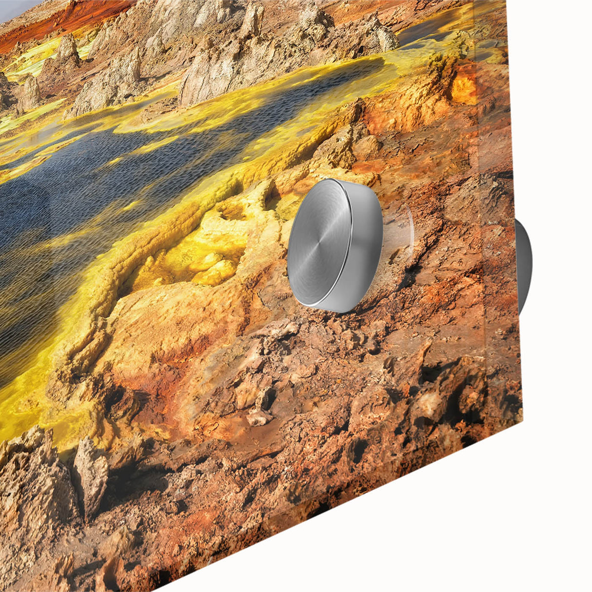 Large abstract wall art of an Ethiopian landscape in muted earth tones on acrylic glass, ideal for dining room art.