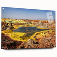 Acrylic glass print of a serene Ethiopian landscape in earthy tones, ideal for dining room decor.