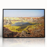 Large abstract wall art depicting the Ethiopian landscape in muted earth tones on a framed acrylic.