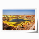 Ethiopian landscape on rolled print, featuring vibrant green and earth tones, ideal for art wall dining room placement.