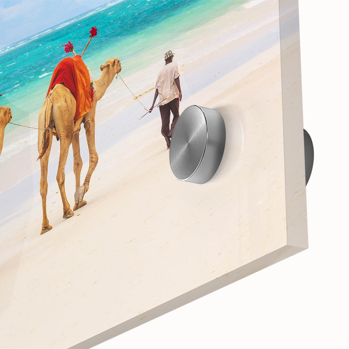 Large abstract wall art of a Kenyan landscape in muted earth tones on acrylic glass, ideal for dining room ambiance.