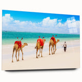 Large abstract wall art of an African landscape in muted earth tones on acrylic glass.