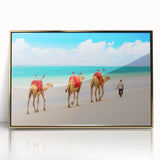 Mid-century modernist art depicting African scenery in acrylic, framed in gold, ideal for nursery wall art.