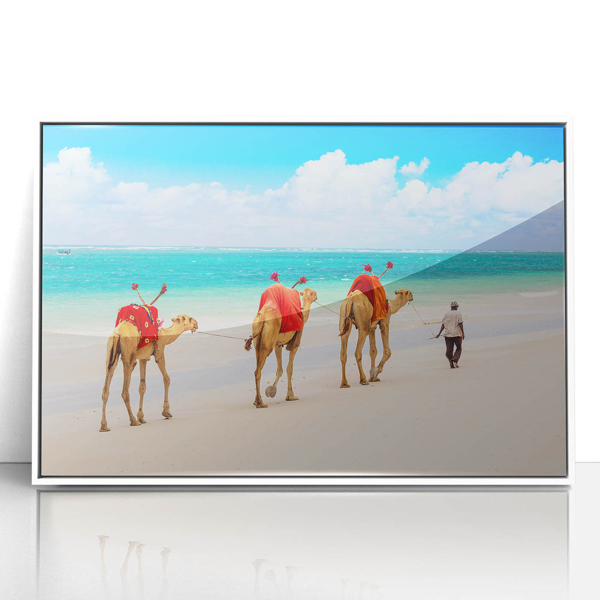 Acrylic print of a Kenyan landscape with soft earth tones on a white frame, suitable for modern art wall decor.