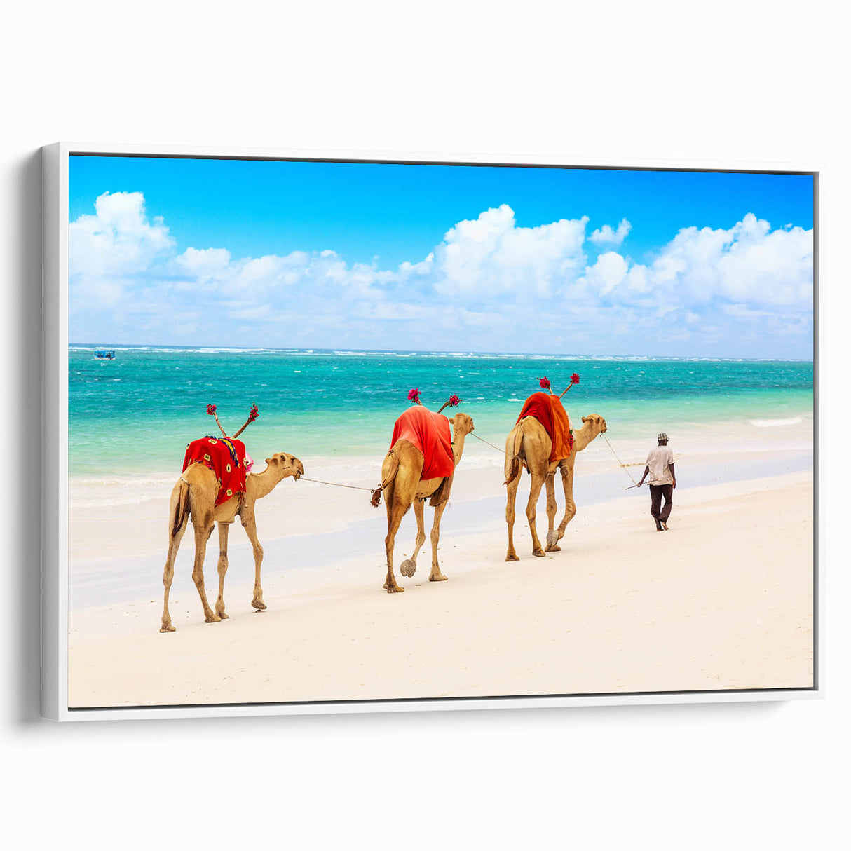 Framed canvas depicting a serene Kenyan landscape in muted earth tones, ideal for bedroom wall art.