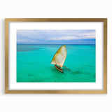 Textured art print of an abstract Madagascar landscape in earth tones, framed in gold, ideal for bedroom decor.