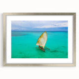 Abstract art print of Madagascar scenery in muted earth tones on a framed canvas, suitable for dining room decor.