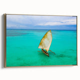 Framed canvas depicting a vintage-style landscape of Madagascar in colorful tones, ideal for living room decor.